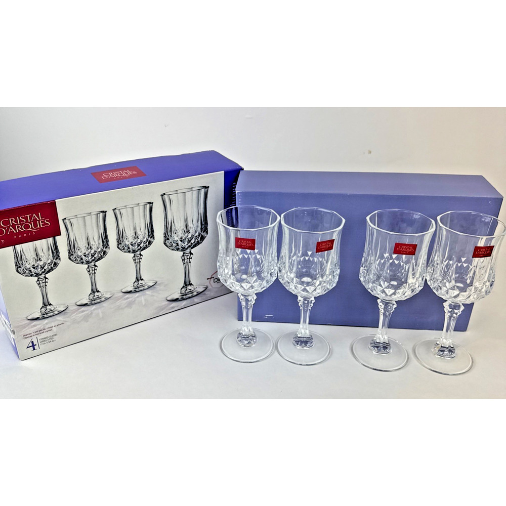 Set of 4 Cristal d’Arques Longchamp Diamax clear Wine Glasses NEW